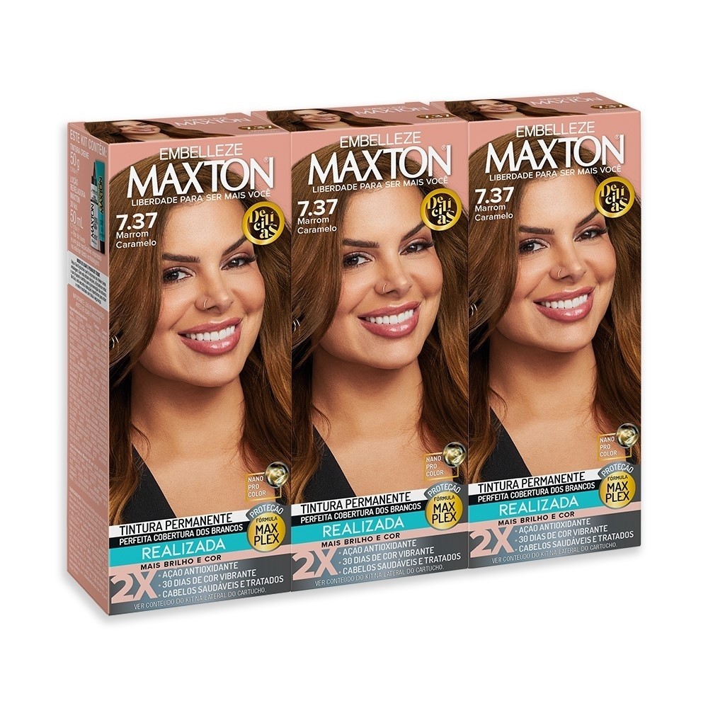 Kit 3 Tintas de Cabelo Maxton Delícias Marrom Caramelo 7.37 em Oferta na Shopee