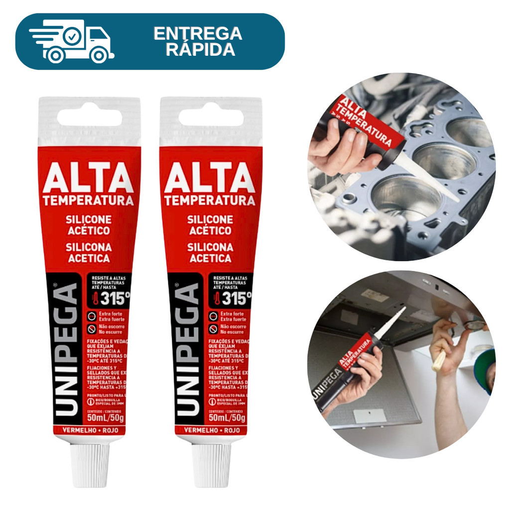 Kit 2 Cola De Silicone Acético Alta Temperatura 50ml Vedação Motor Ferro Forno Coifa Depurador De Ar