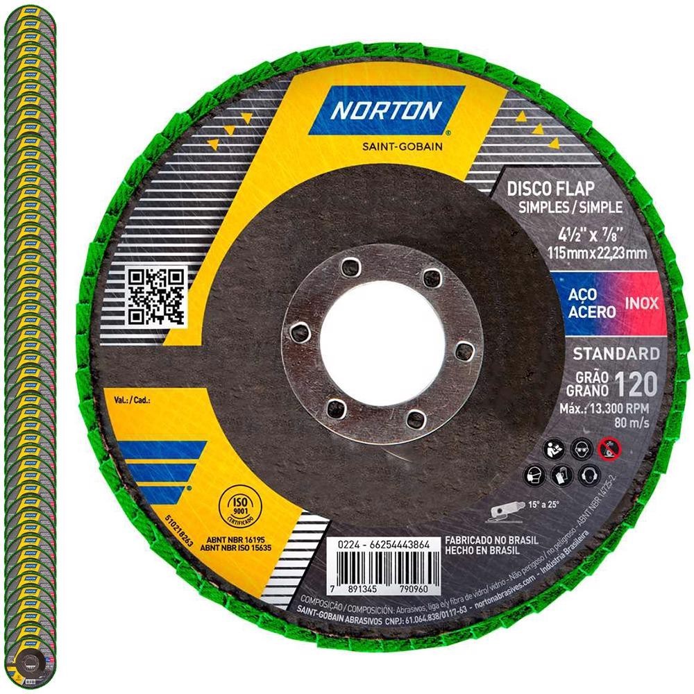Disco Flap 4.1/2 POL Grão 120 Standard Com 50 Unidades NORTON - Home & Living