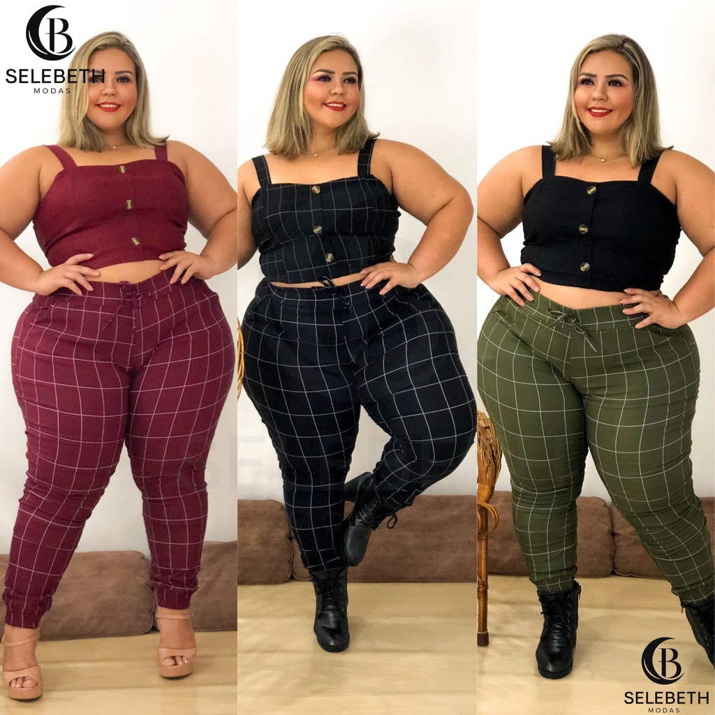 Calça Jogger Quadriculado Plus Size