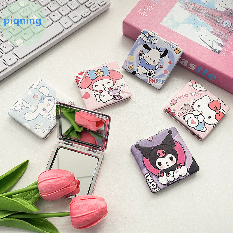 Piqning Sanrio Espelho Dobrável Hello Kitty Kuromi Cinnamoroll Maquiagem Dupla Face Estudante Portátil Pequeno Presente BR