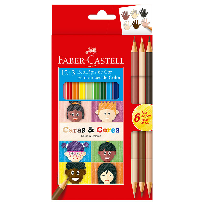Lápis de cor 12 cores + 3 lápis bicolor Caras e Cores 120112CC  Faber-Castell em Oferta na Shopee