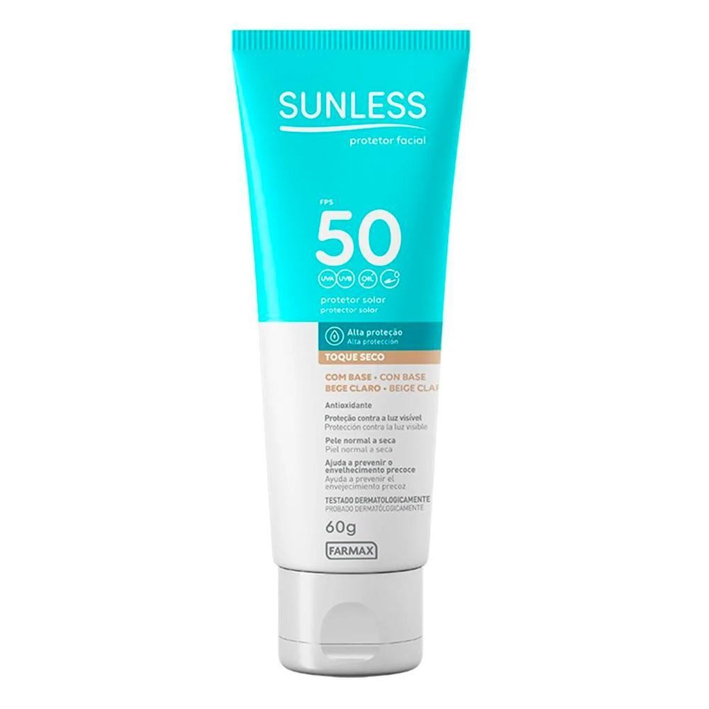 SUNLESS PROTETOR SOLAR FACIAL BEGE CLARO FPS50 COM 60G em Oferta na Shopee