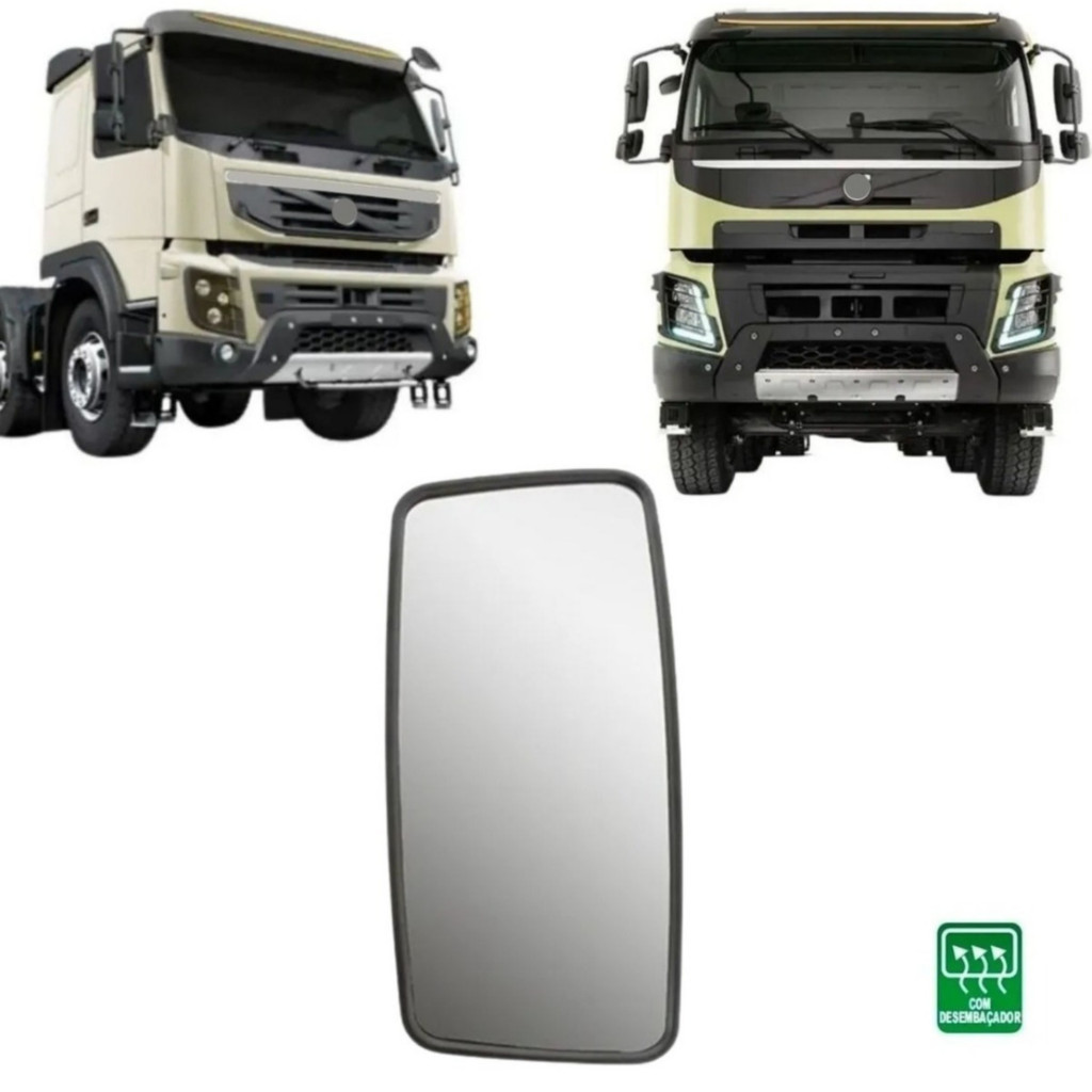 Espelho Lente Retrovisor Principal para Volvo FMX 2011 A 2021 com Desembaçador