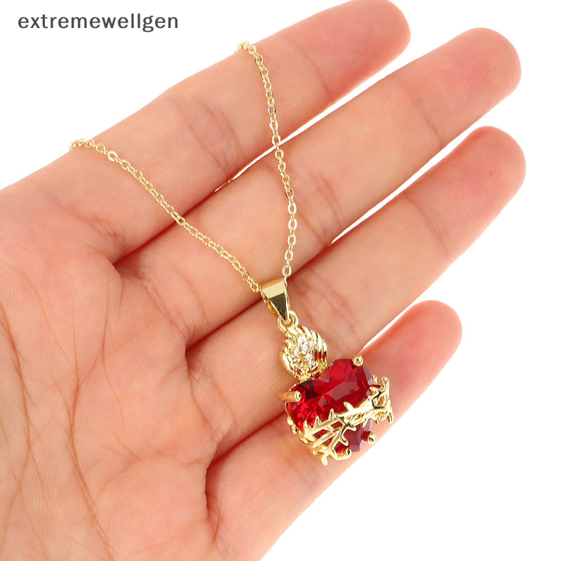 [extremewellgen] Colar Sagrado De Jesus Red Zircon Heart Pendant Cross Choker For Women Jewelry Party Gifts Ewg