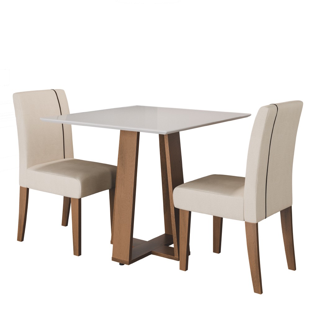 Conjunto de Mesa Sala de Jantar Atenas com 2 Cadeiras Carvalho/Off White/Bege 0,90m Quadrada Dobuê em Oferta na Shopee