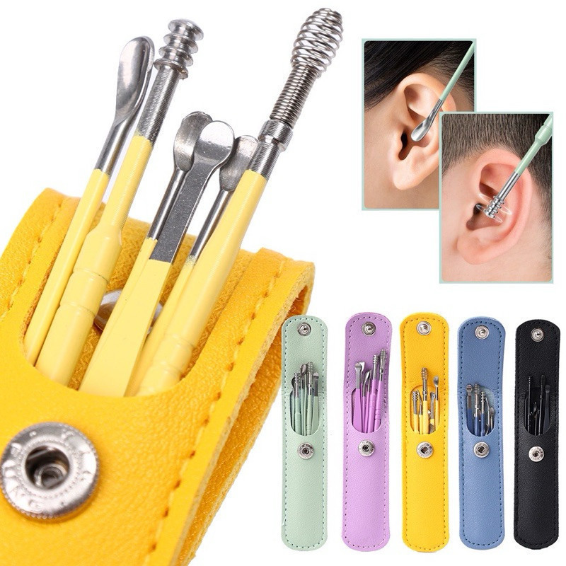 Kit 6 Peças Colher De Aço Inoxidável Portátil Para Remoção De Cera De Ouvido/Equipamento De Viagem Loong