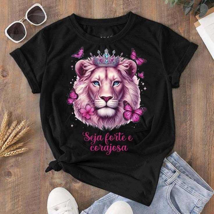 Camiseta Feminina  Corajosa x Filha Rei x Leão em Oferta na Shopee