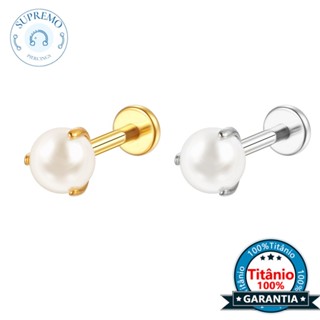 Piercing Labret Titânio Com 3/4/5mm Pérola Grau de Implante Para Lobulo Helix Titanio Piercing Tragus Conch Brinco Conch em Oferta na Shopee