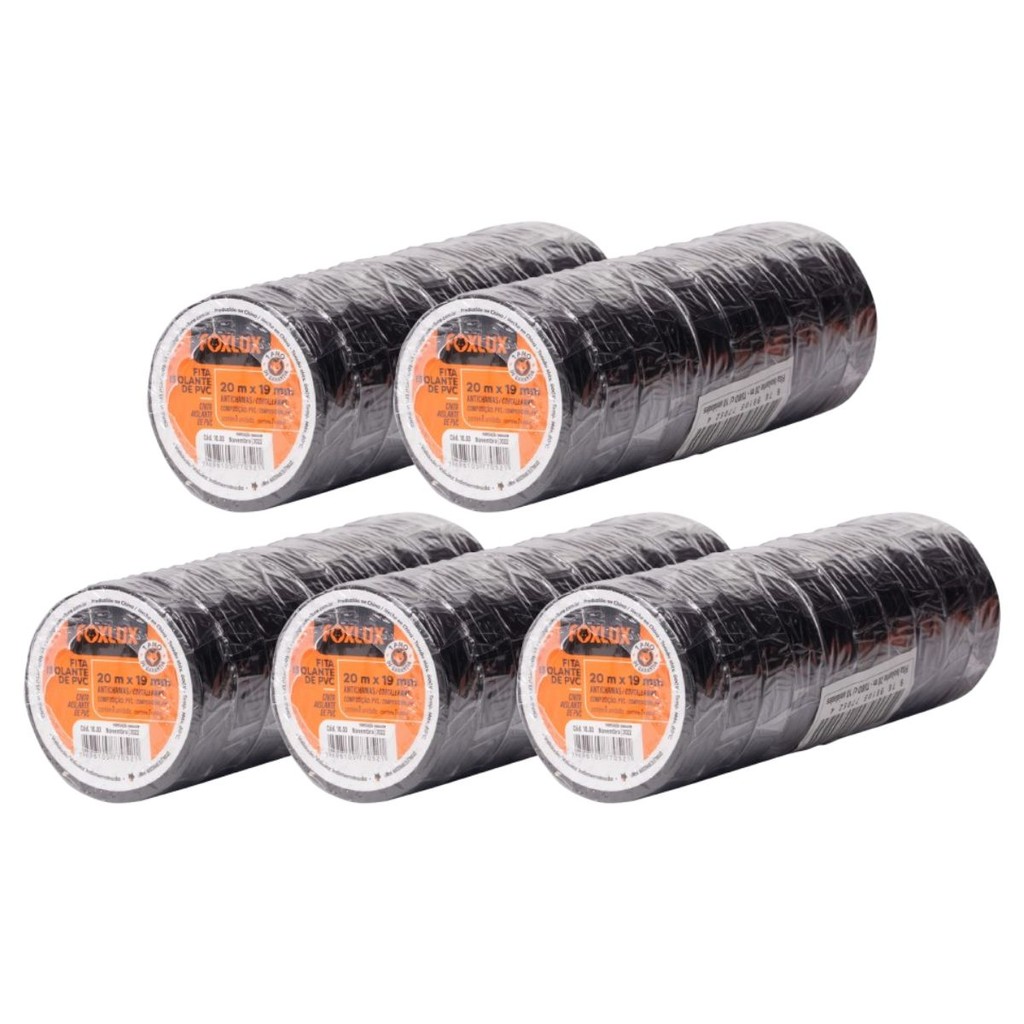 Fita Isolante PVC Antichamas Foxlux 20mx19mm | proteção elétrica, durabilidade Kit com 50