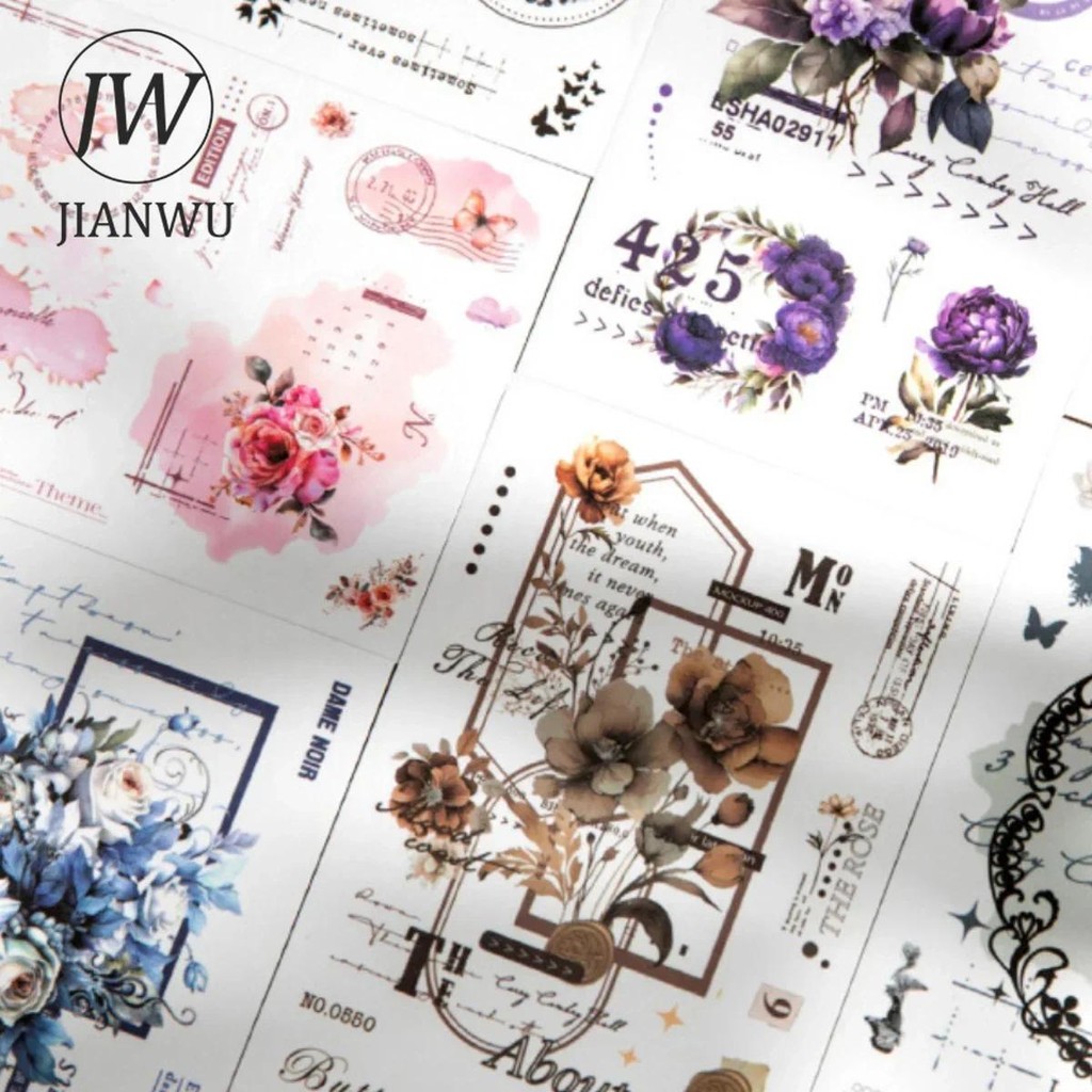 JIANWU Flor Diário Série Vintage Renda Borda Paisagismo Material Colagem Adesivo Criativo DIY Scrapbooking Papelaria