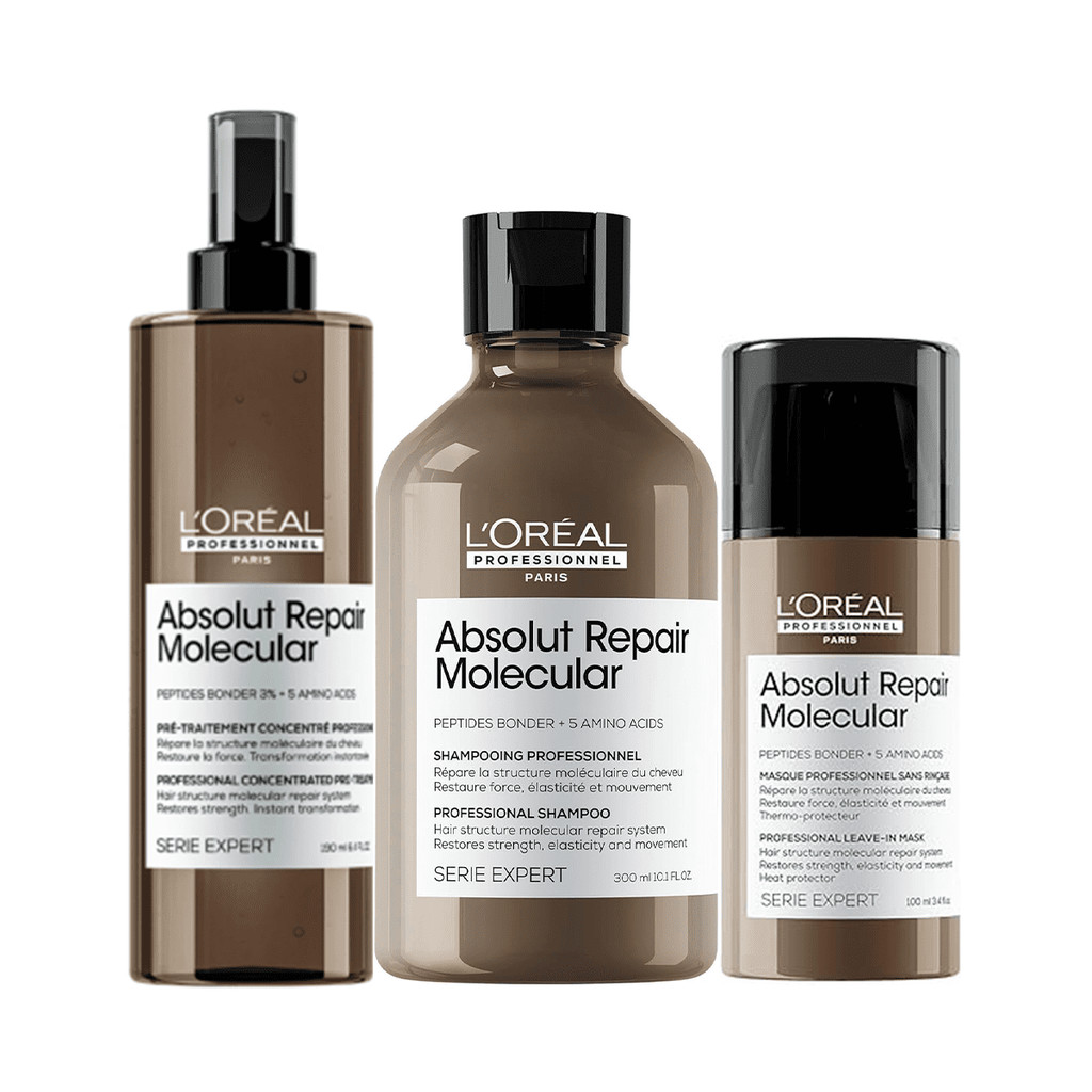 Kit Absolut Repair Molecular Shampoo 300ml, Pré-Shampoo e Leave-in 100ml - LÓreal em Oferta na Shopee