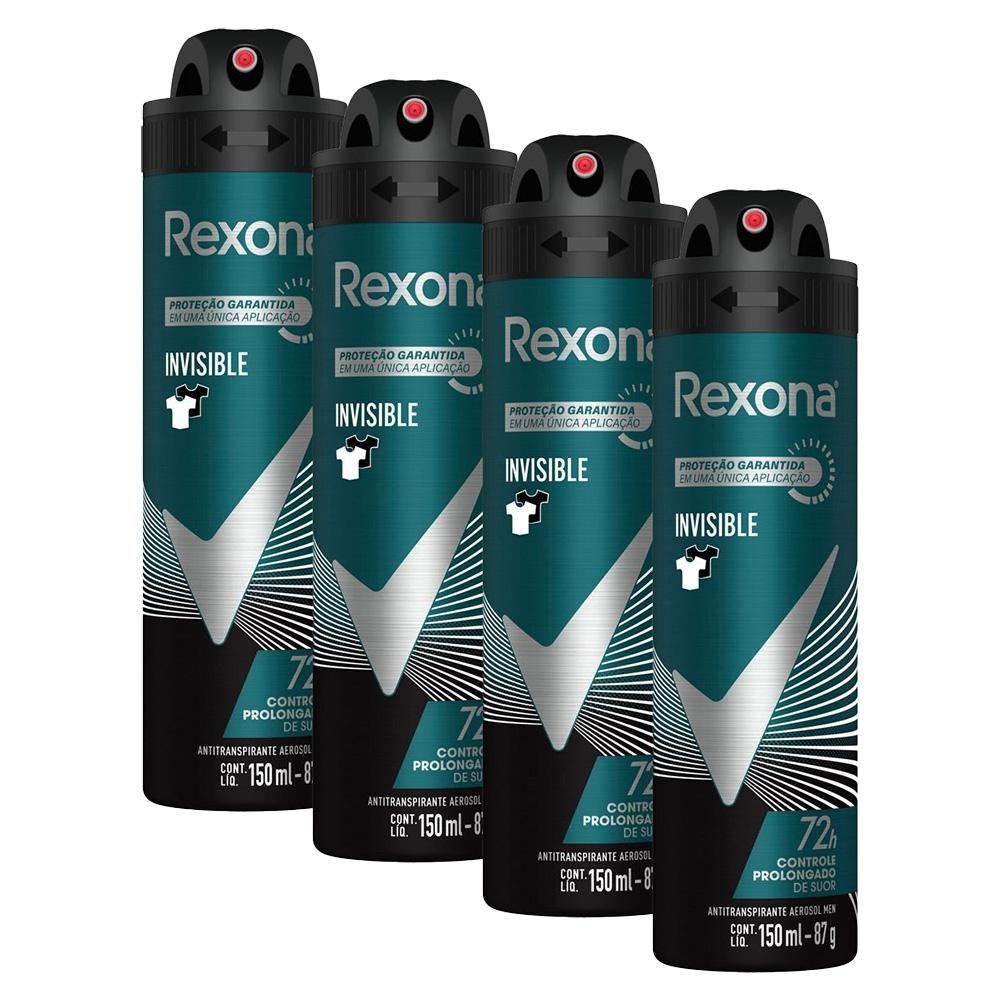 Kit 4 Desodorantes Rexona Men Antitranspirante Aerossol Invisible 150ml em Oferta na Shopee