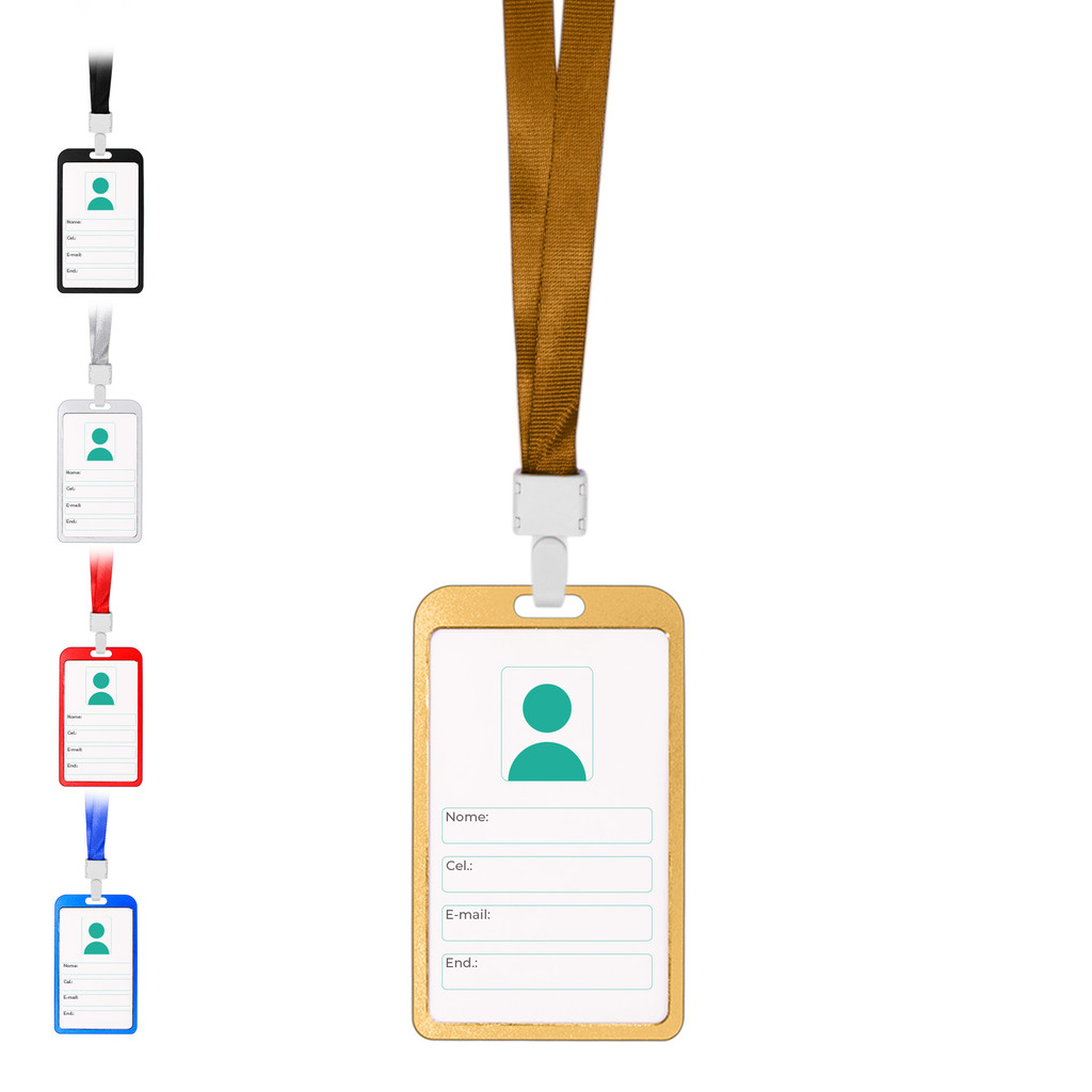 Porta Crachá Rígido De Alumínio Vertical + Cordão P/ Empresas eventos Escolas em Oferta na Shopee