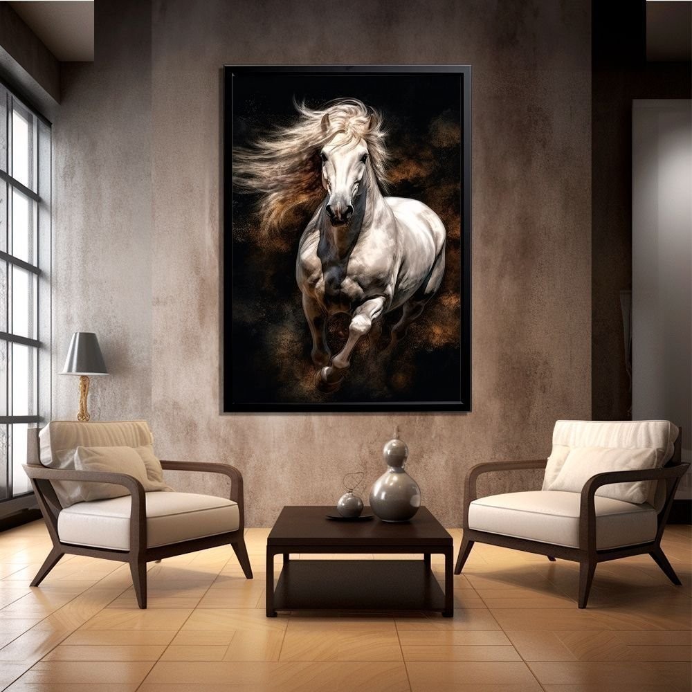 Quadro Decorativo 110x80cm Luxo Cavalo Branco Majestoso Lindo Sala Quarto Hall Casa Decoração De Parede Mdf Adesivo
