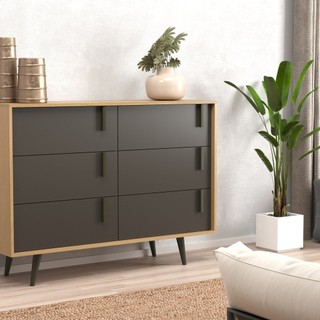 Cõmoda 6 Gavetas 124 Cm Largura Tulipa Nogal/Grafite em Oferta na Shopee