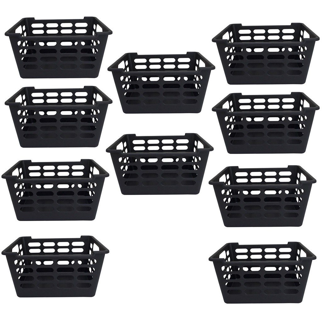 Kit Cesto Multiuso Organizador Multiuso Atenas Pequeno Resistente 25x15,5x29,5 Preto Branco