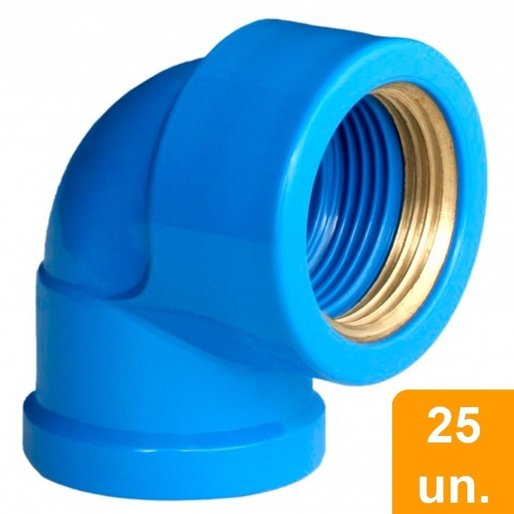 Joelho Soldável 90º Plastilit com Bucha Latão 25x3/4 Azul - Embalagem com 25 Unidades - Home & Living