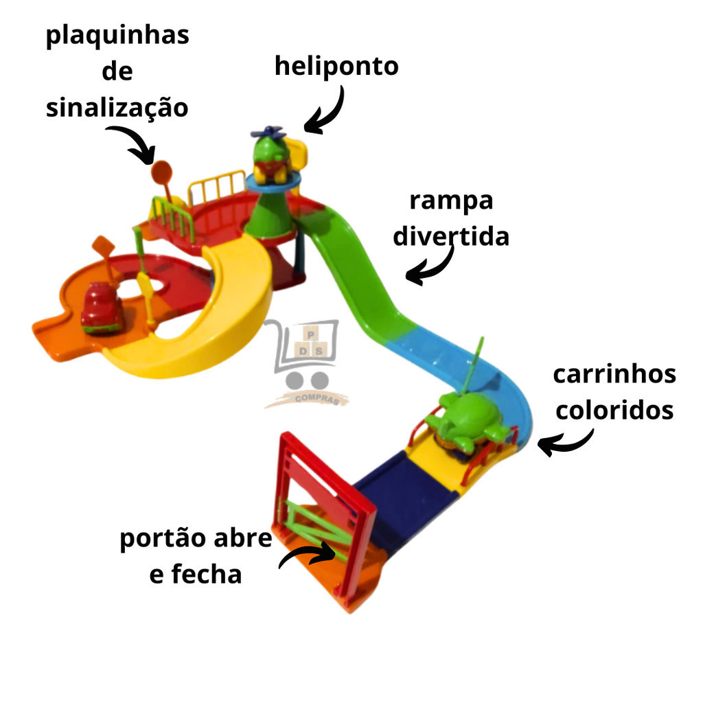 Pista De Corrida Infantil Com Carrinhos Avião E Helicóptero Super Baby Brinquedo Compative...