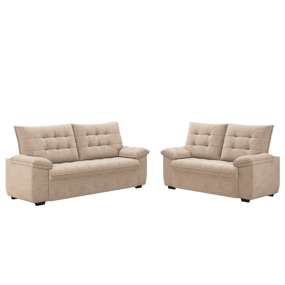 Conjunto de Sofá 2 e 3 Lugares Bertioga Veludo Capuccino Luizzi