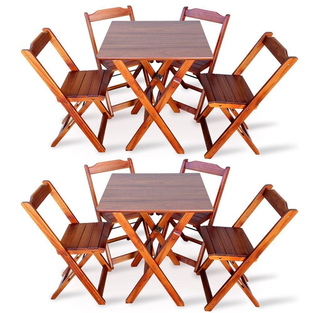 Kit 2 Jogos De Mesa Dobravel Com 4 Cadeiras Dobráveis De Madeira 70x70 Cm Imbuia Cor: Marrom
