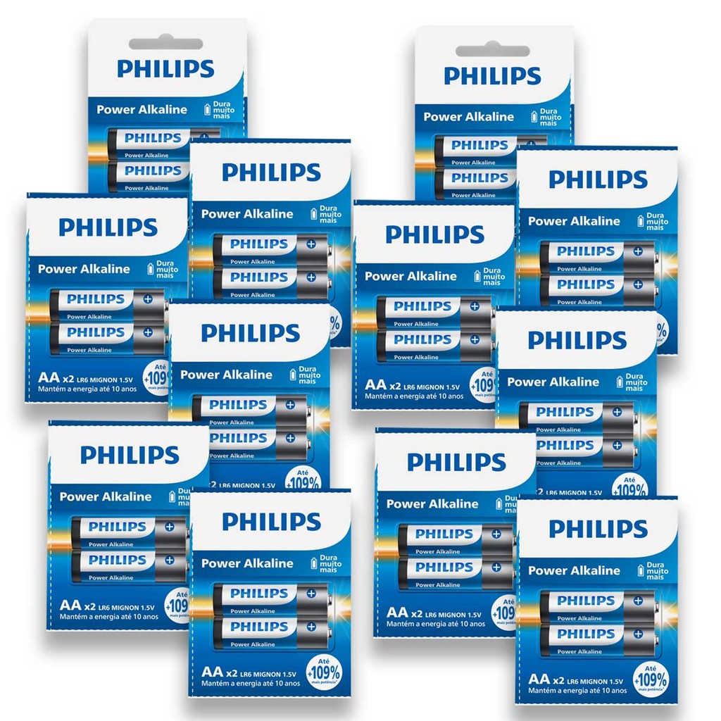 Pilha Alcalina AAA Philips Bateria 3A Palito 24 unidades