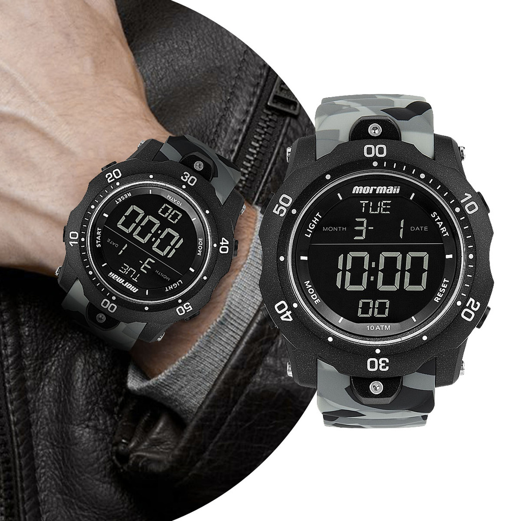 Relógio Masculino Digital com Pulseira de Silicone à Prova D' Água Shock Camuflado Militar Tático Mormaii Original