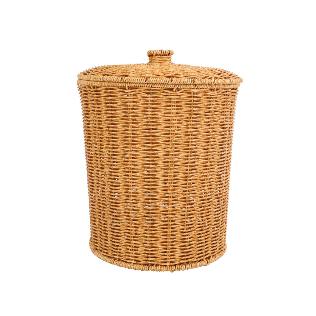 lixeira com tampa redonda 15L textura rattan - Oikos - Home & Living