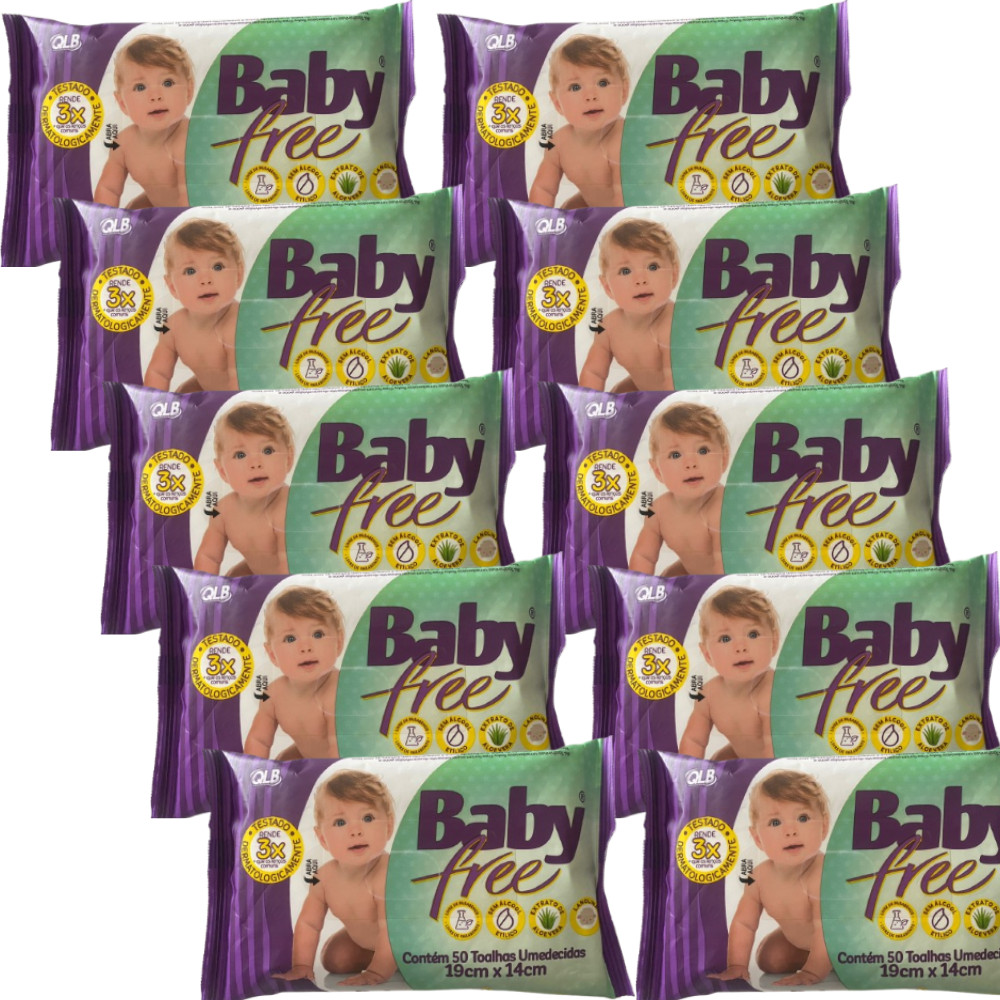 Baby Free Kit Contém 10 Pacotes de 50 Toalhas Umedecidas em Cada