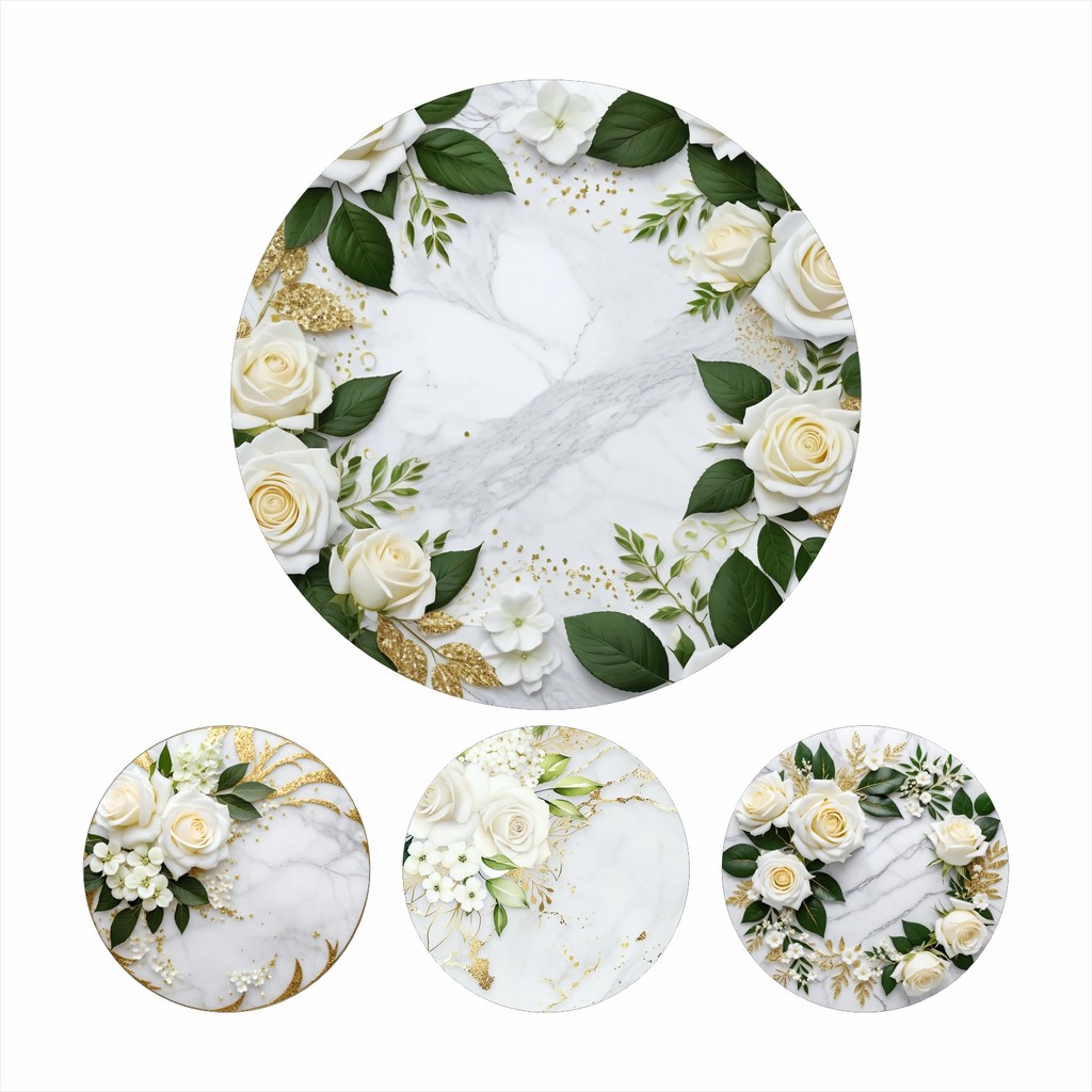 Painel de Festa Redondo Floral Marmore em Tecido Premium em Oferta na Shopee
