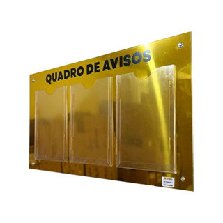 Quadro Aviso E Gestão Empresa Escritório Informativo  Comunicado 3 Displays A4 Acm Dourado Espelhado em Oferta na Shopee