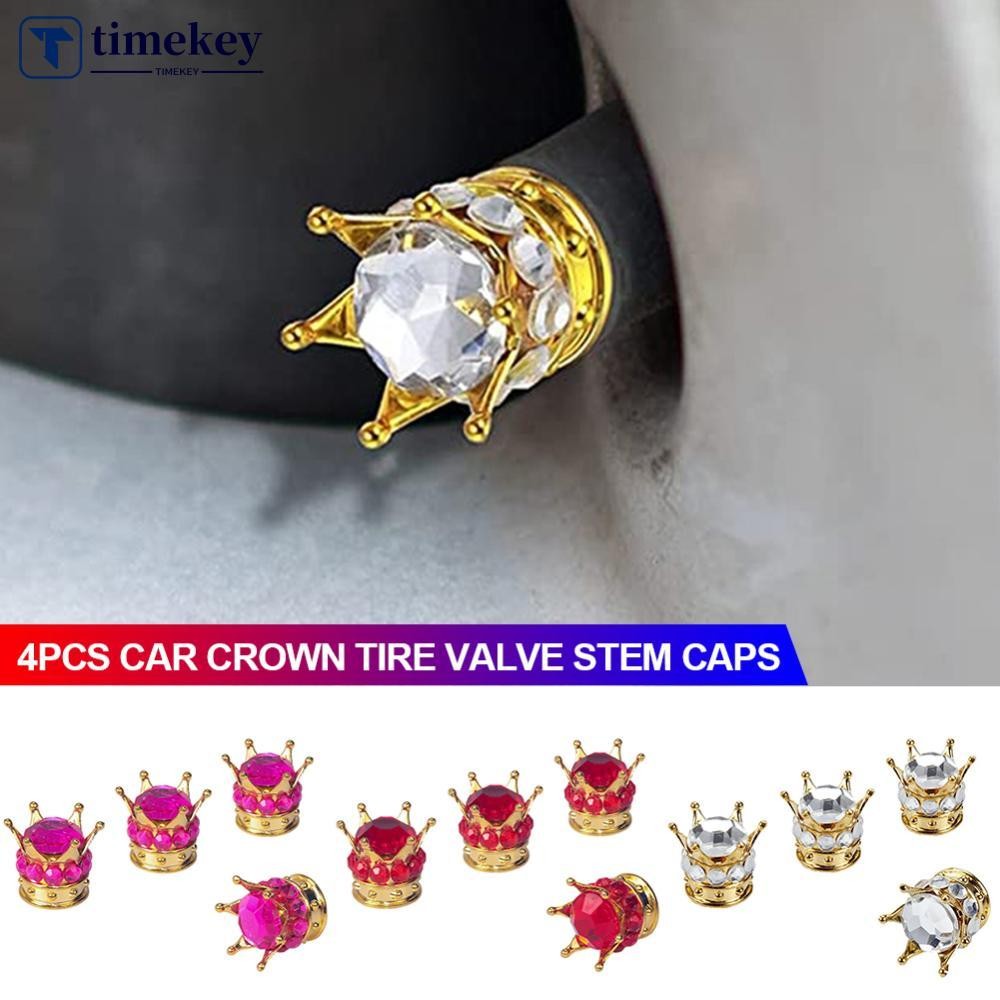 TIMEKEY Tampas Da Haste Válvula Do Pneu Coroa Carro , 4 Peças , Com Cristal Brilhante , Strass , Cromada , Veículo , Ace em Oferta na Shopee