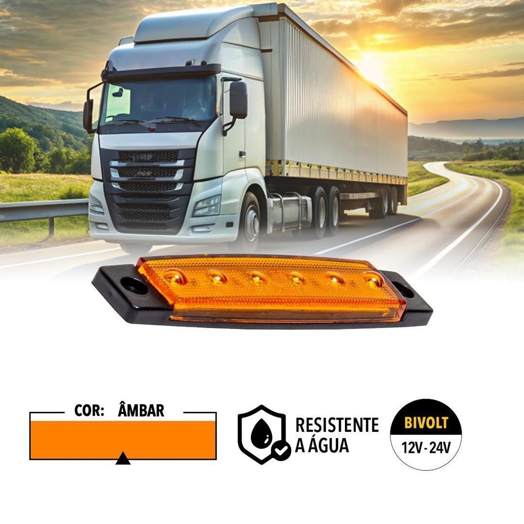 LANTERNA LATERAL LED AMBAR 12~24V 6 LEDS — imagem 2 de 2