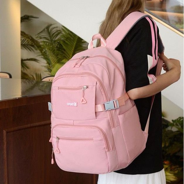 Bolsa Mochila Feminina escola de nylon Impermeável com bolsa anti-furto na verso