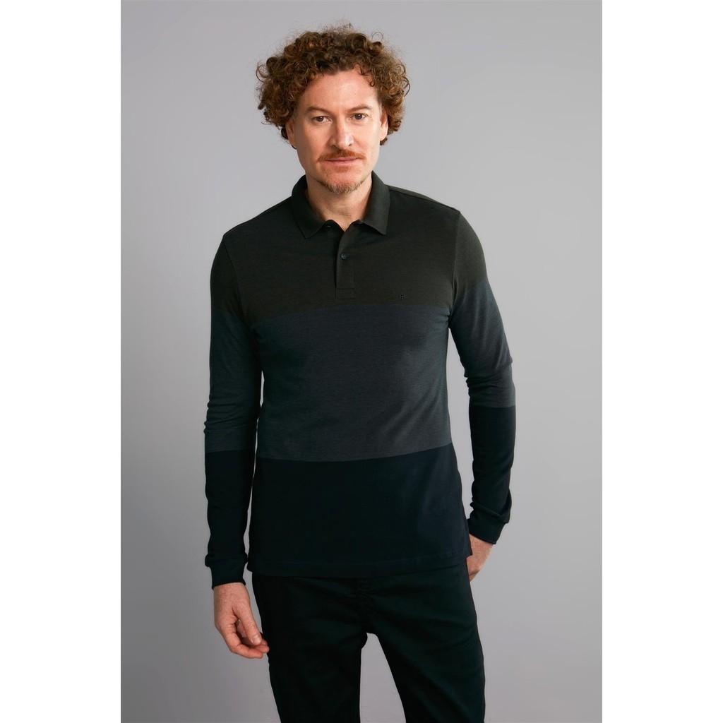 Polo Manga Longa Piquet Slim Fit - Verde / Preto - Men Clothes