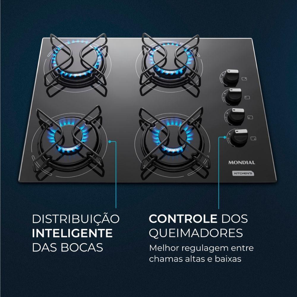 Detalhes do Cooktop 4 Bocas Mondial Automático CTG-01 Preto