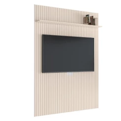 Painel Para Tv Até 55" Ripado Com Prateleira Off White