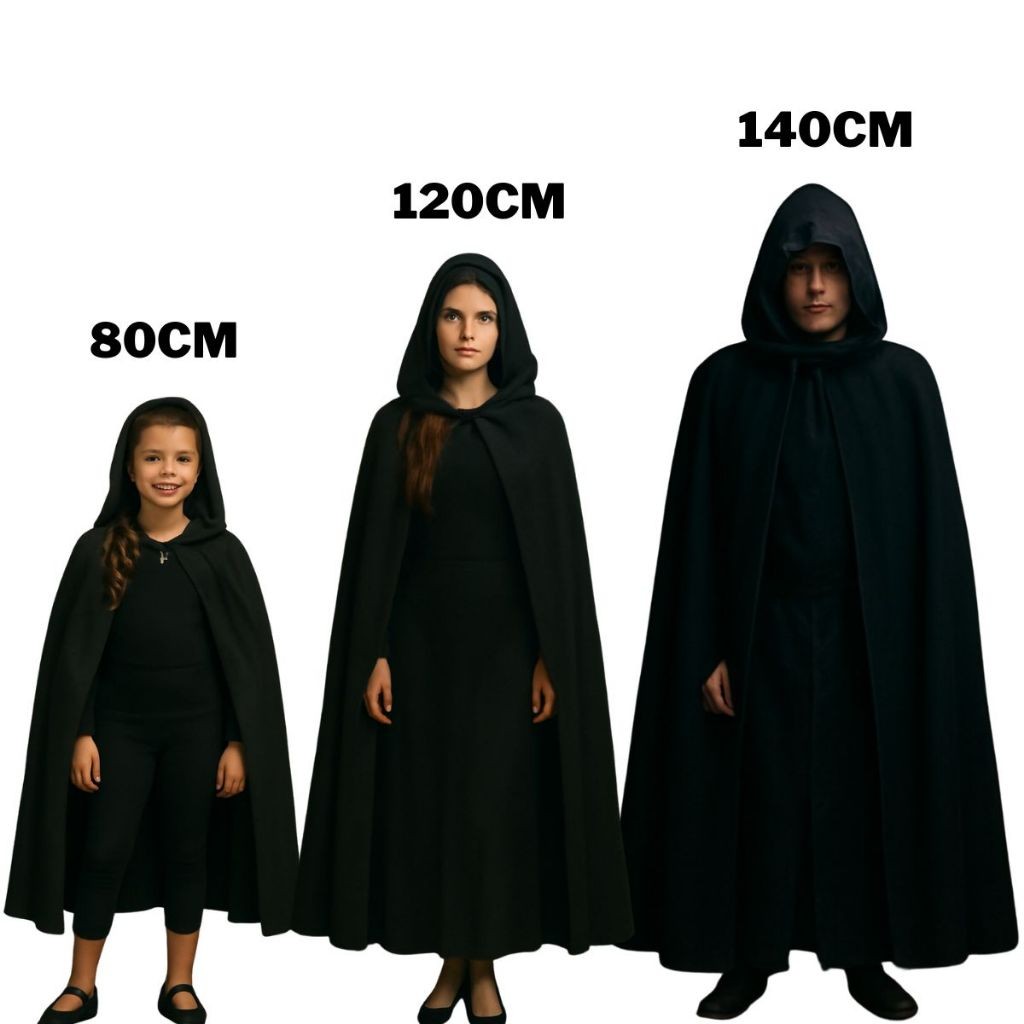 Capa Preta De Vampiro Com Capuz Fantasia Halloween Bruxa Capa de Bruxa Preta 140cm Halloween Adulto