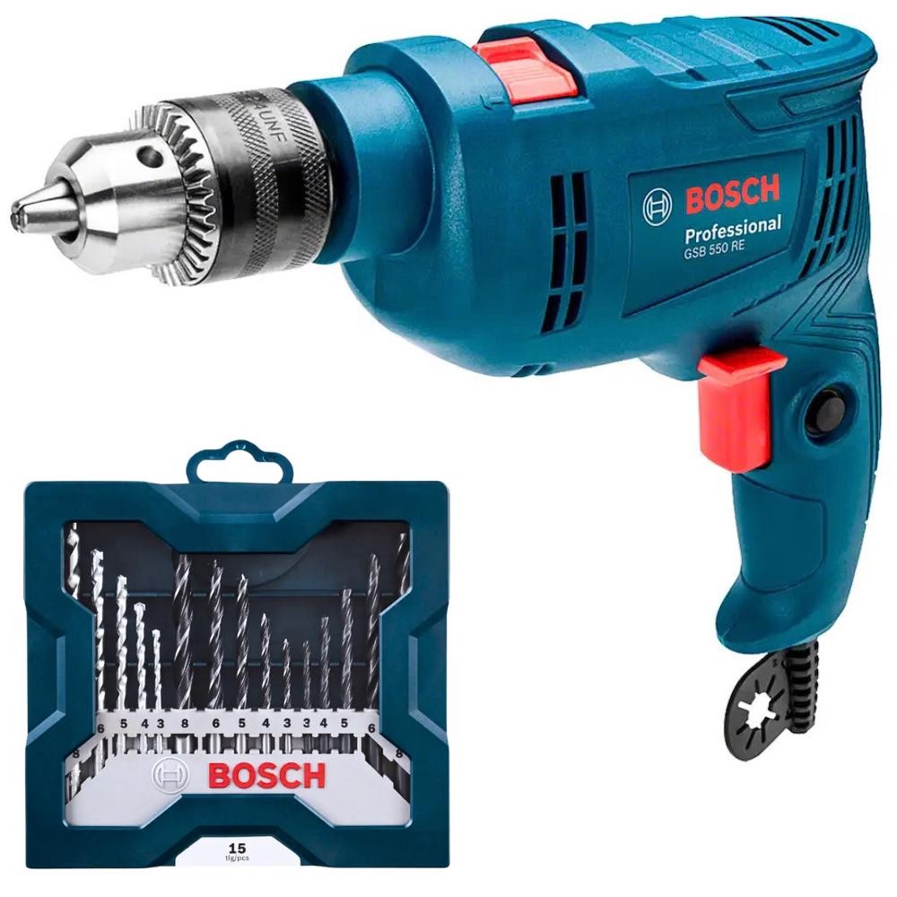 Furadeira Impacto 1/2 POL 550W GSB 550 RE com Kit Brocas e Pontas Bits 41 Peças BOSCH em Oferta na Shopee