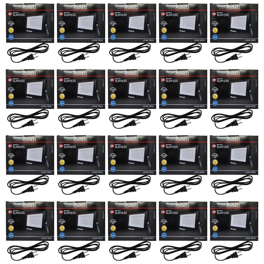 20x Refletor LED Avant 100W 6500K Branco Frio Bivolt +Tomada