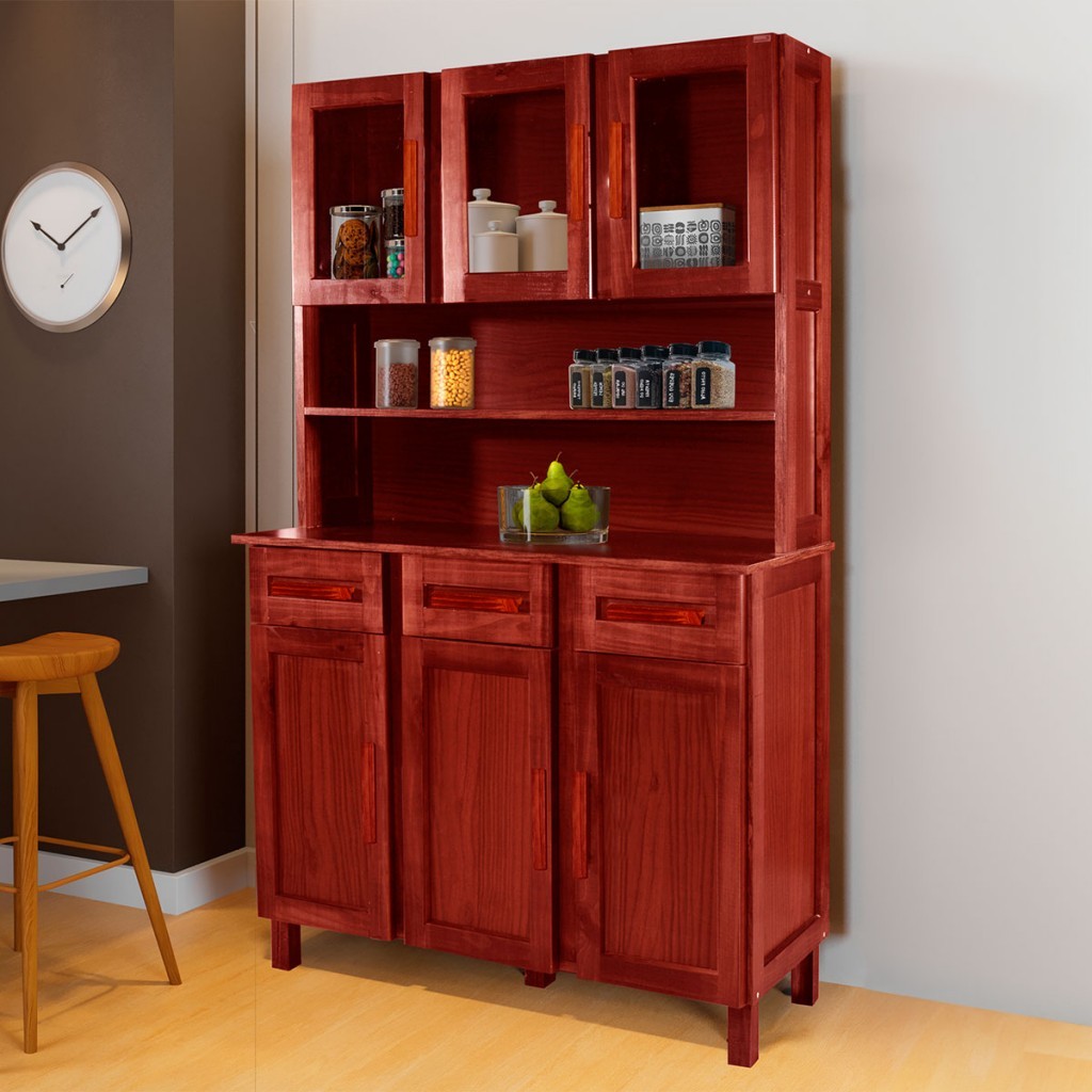 Armário de Cozinha Bergen Madeira Maciça 6 Portas 3 Gavetas com Vidro - Pnr Móveis em Oferta na Shopee