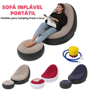 Sofá Inflável Portátil Conjunto Poltrona e Puff Inflável Ultra Lounge Portátil Descanso Preguiçoso Sofá Poltrona