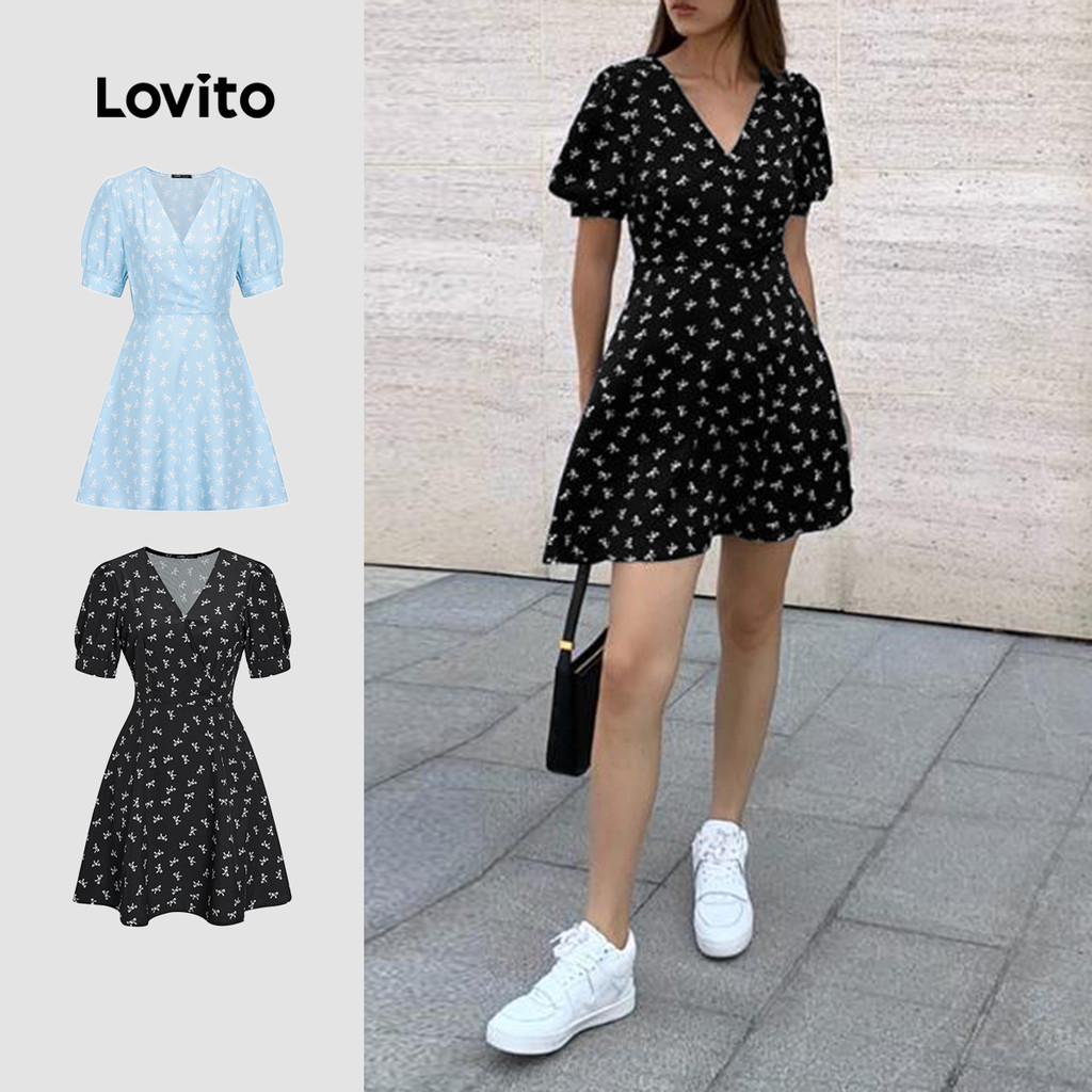 (Hot) Lovito Vestido com Estampa Floral Ditsy para Mulheres L62ED150 (Multicolorido)