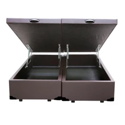 Cama Box Baú Casal Bipartido Homequeen Sintético Marrom 41x138x188