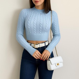 Blusa Tricô Modal Sayuri Cropped Trança Manga Longa Inverno Tricot em Oferta na Shopee