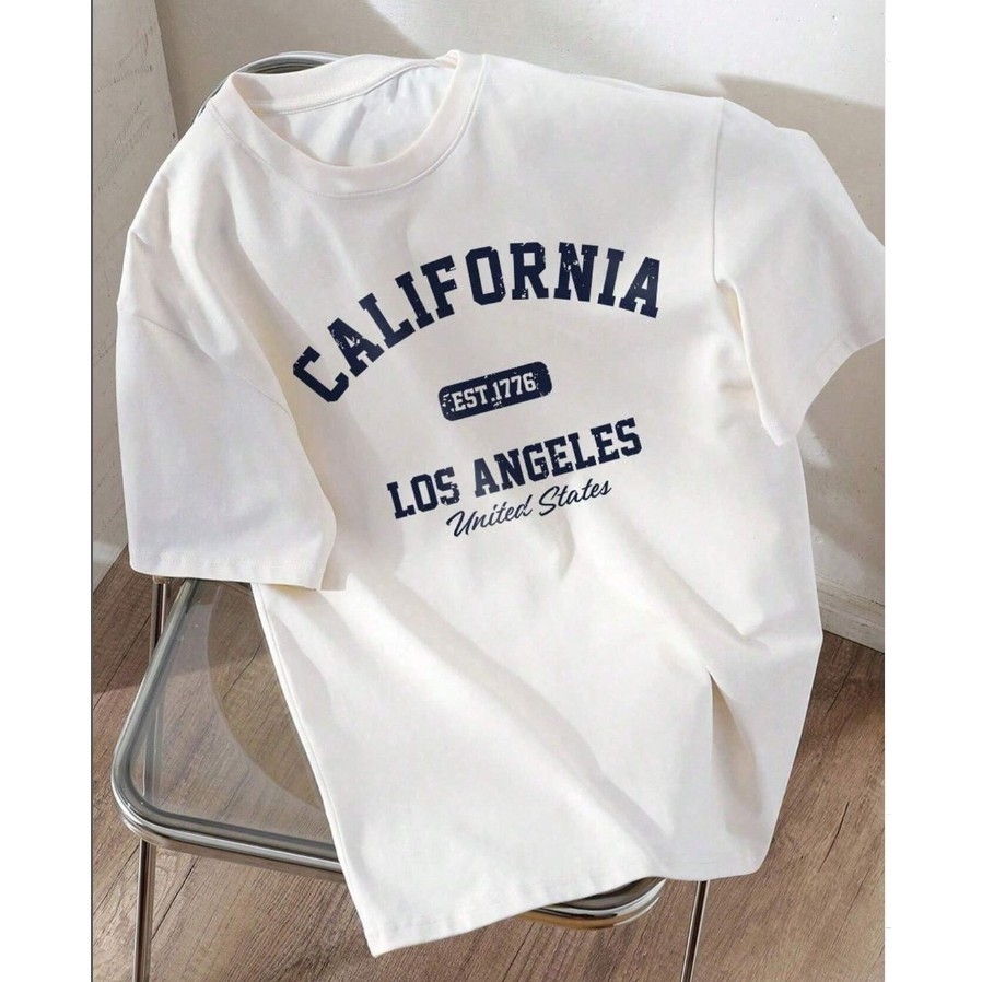 Camiseta Premium em Algodão Puro Camiseta Estampada California EUA Off White 100% Algodão blusas femininas