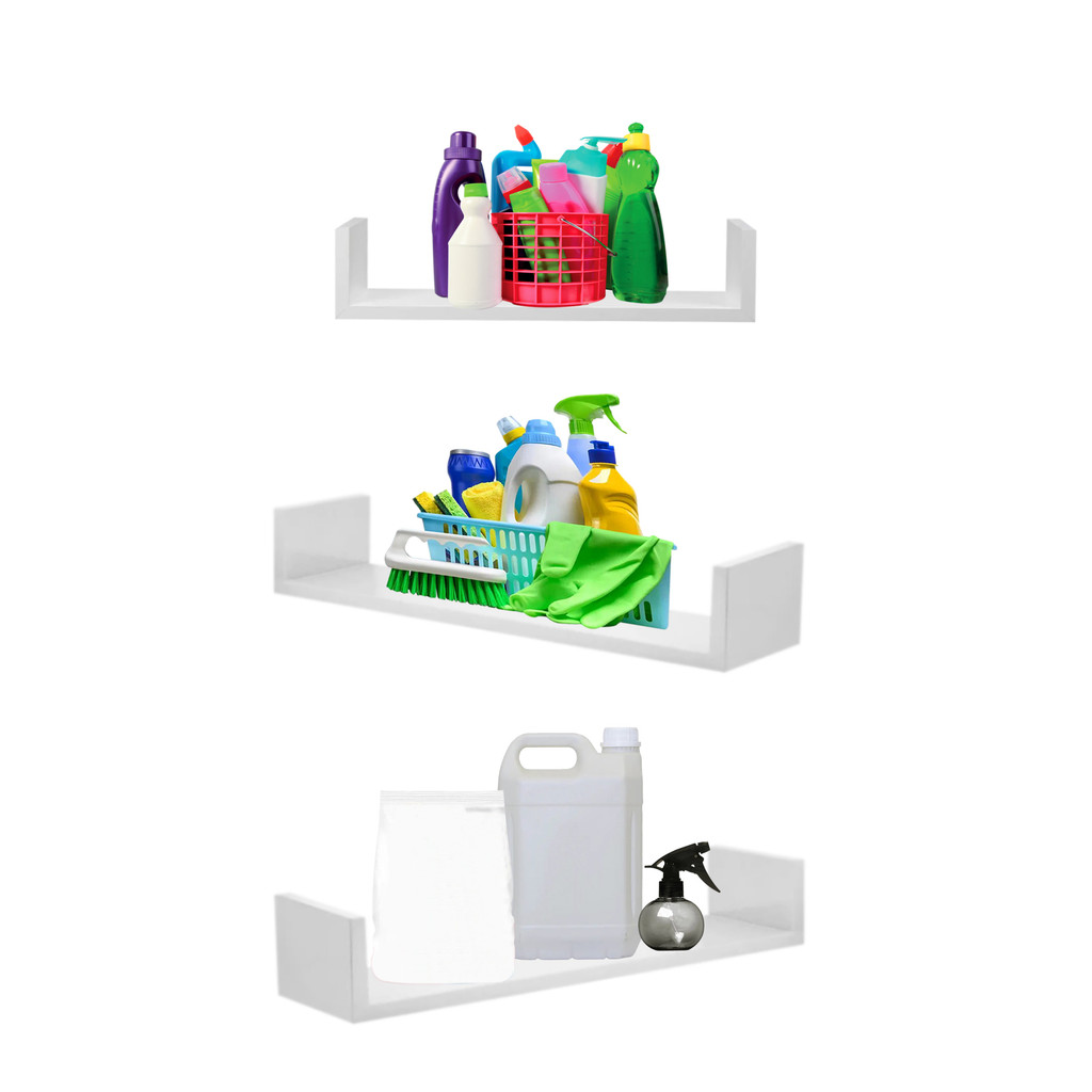3 Prateleiras Nicho U 60X20 cm   Branco Decoração Parede Livros Sala Quarto Cozinha