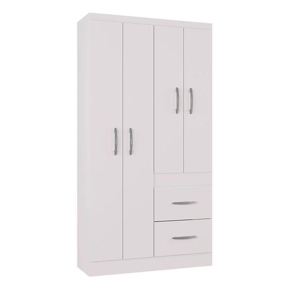 Guarda Roupa Solteiro Milão 4 Portas Branco Brilho – Poquema