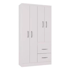 Guarda Roupa Solteiro Milão 4 Portas Branco Brilho – Poquema