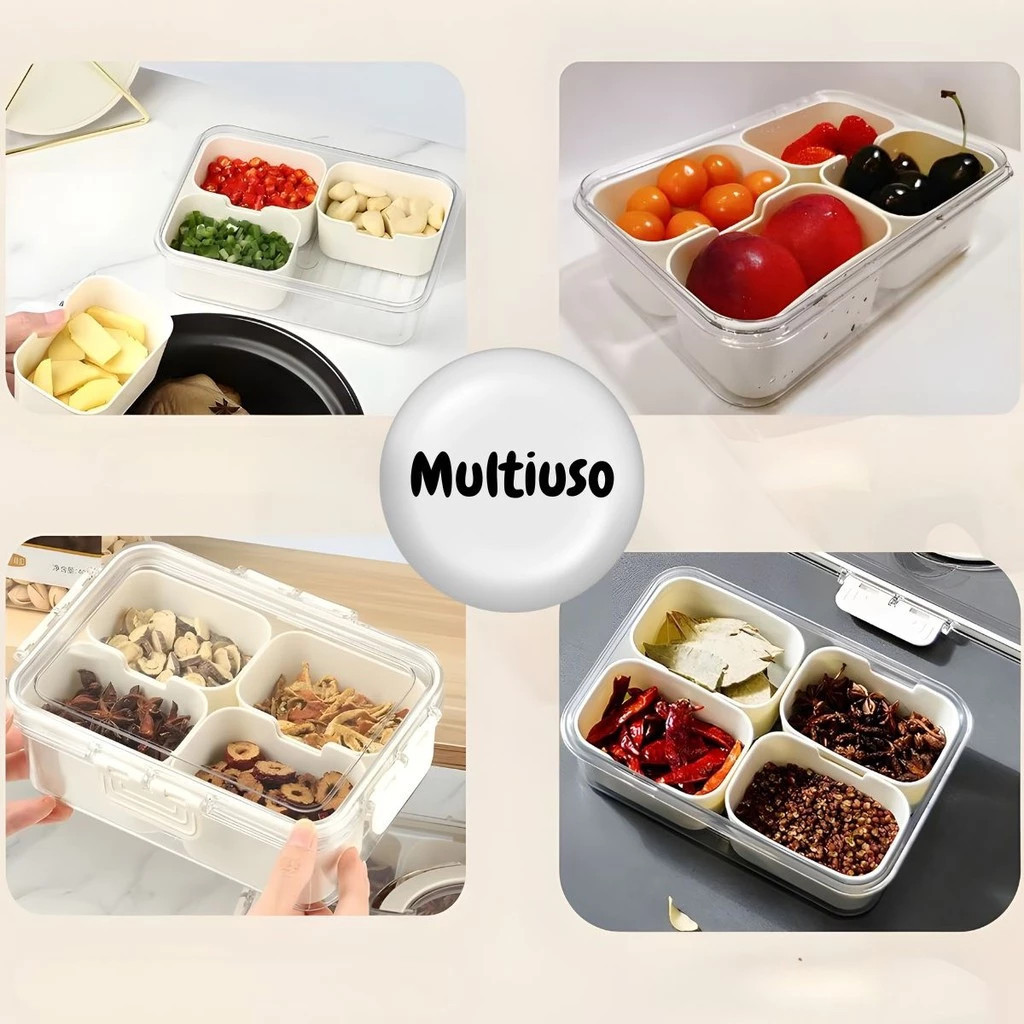 Cesto Organizador Tampa Cozinha Geladeira Fruta Marmita Divisórias Alimento Tupperware Plástico